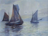 Lot 467 - Frank William Scarbrough,   Coastal scene at sunset, watercolour.