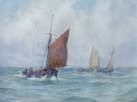 Lot 468 - Frank William Scarbrough,   Coastal scene with shipping, watercolour.