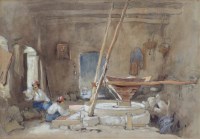 Lot 469 - English School, 19th century, Indian Cornmill, Corfu near Cressida's Fountain, watercolour.