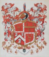 Lot 478 - G.E. Corner, 19th century,  Armorial design, watercolour.