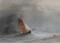 Lot 479 - H.B. Carter, Fishing boats on a misty day, watercolour.