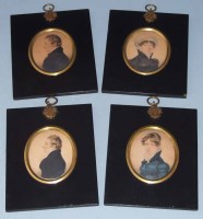 Lot 490 - English School, early 19th century,   Four portrait miniatures of the Edwards family (4).