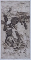 Lot 495 - Erich Wolfsfeld, Figures in a desert, signed etching.