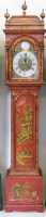 Lot 508 - Red chinoiserie longcased clock, pendulum and