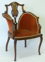 Lot 529 - Edwardian inlaid mahogany arm chair.