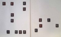 Lot 70 - Collection of QV 1d blacks on 2 album pages sorted by letters G-L, mainly 2 or 3 margin copies with varying Maltese cross cancellations (15 stamps in