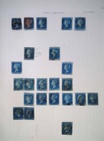 Lot 73 - Collection of QV 1840-41 2d blues on album page, includes 2 pairs (23 stamps in total).