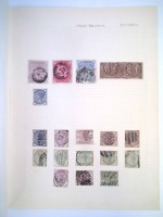Lot 74 - QV stamp collection on album page including 1883-84 values to 10/- and 1876 £1 brown-lilac Telegraph with Glasgow 1881 circular postmark, also 1883-84