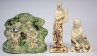 Lot 103 - Two Creamware Pratt colour figures and a figure group circa 1800