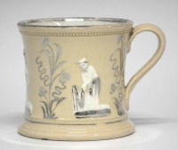 Lot 134 - Staffordshire Cricket mug,   sprig moulded with