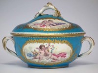 Lot 151 - Sevres lidded bowl,   with twin entwined handles