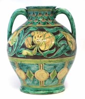 Lot 195 - Della Robbia twin handled vase   incised by