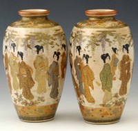 Lot 335 - Pair of Satsuma earthenware vases.