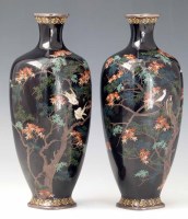 Lot 375 - Pair of Sqaure Section Cloisonne Vases