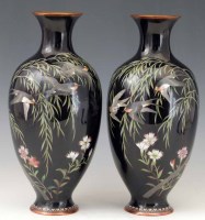 Lot 376 - Pair of Ovoid Cloisonne Dark Blue Vases