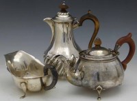 Lot 412 - Silver cream jug; chocolate pot and tea set.