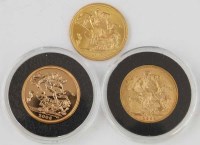 Lot 445 - Three gold half sovereigns.