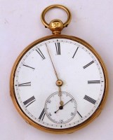 Lot 457 - Scottish 18ct gold cased fusee open faced pocket