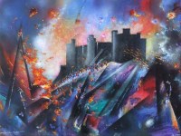 Lot 476 - David Wilde, Dreaming of the Siege of Harlech c.1404, acrylic.