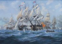 Lot 520 - Roland Davies, Maritime battle scene, oil.