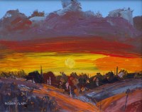Lot 535 - Richard Clare, Sunset over Newhey near Rochdale, acrylic.
