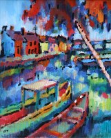 Lot 554 - Olivia Pilling, Sun Going Down in Hue, Vietnam, acrylic.
