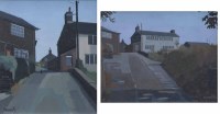 Lot 555 - Russell Howarth, Crib Lane, Dobcross, Saddleworth, oil on board (2).