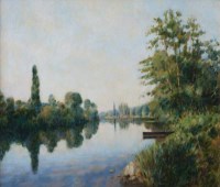 Lot 560 - Michael Bowman, Morning Calm, The River Vienne, France, oil.