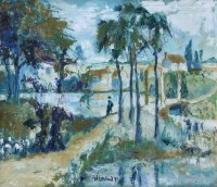 Lot 570 - J.L. Isherwood, Lake at Vichy, oil on canvas.