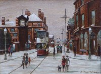 Lot 583 - Arthur Delaney, Altrincham street scene, oil.