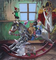 Lot 588 - Francis Wainwright, Toys on a rocking horse, acrylic.