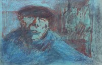 Lot 600 - John Thompson, Man in Blue, mixed media.