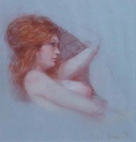 Lot 604 - Bohuslav Barlow, Reclining nude, pastel.