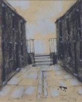 Lot 606 - Harold Riley, Blackfriars, Manchester, charcoal and pastel.