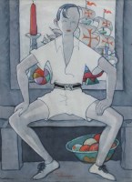 Lot 617 - Albert Wainwright, Seated Boy With Fruit Bowl, watercolour.