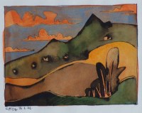 Lot 618 - Geoffrey Key, Red Clouds, mixed media.