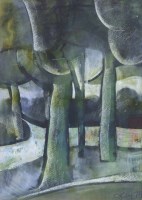Lot 632 - Geoffrey Key, Woodland scene, mixed media and signed book (2).