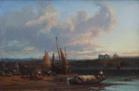 Lot 656 - English School, 19th century, River scene, oil.