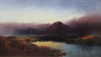 Lot 662 - Joseph Horlor, Mountainous lake view with figure, oil.