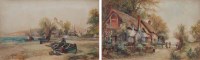 Lot 677 - J. Hughes Clayton, Coastal view and rural lane, watercolours (2).