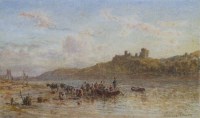 Lot 684 - Thomas Danby, A Barge before Llansteffan Castle, watercolour.