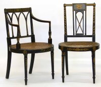 Lot 714 - Ebonized Open Armchair and a Single Chair