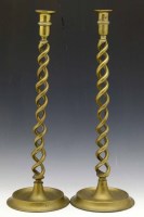 Lot 15 - Pair of Brass Helical Candlesticks