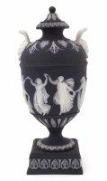 Lot 201 - Wedgwood Jasper twin handled vase.