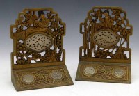 Lot 315 - Pair of Chinese gilt wood and jade bookends.