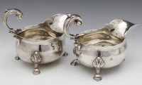 Lot 362 - Pair of 18th century silver sauce boats, 19oz