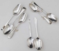Lot 375 - Two botton marked silver table spoons and five