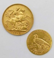 Lot 382 - KEVII 1910 sovereign 1915 US 2½ dollars.