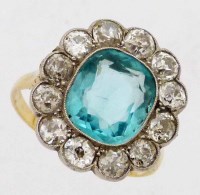Lot 398 - Antique oval cluster ring, the central pale blue