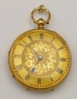 Lot 408 - 18ct gold cased fob watch with key wind movement.